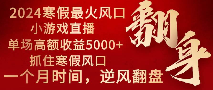 2024年最火寒假风口项目 小游戏直播 单场收益5000+抓住风口 一个月直接提车鱼涯创客-网创项目资源站-副业项目-创业项目-搞钱项目鱼涯创客